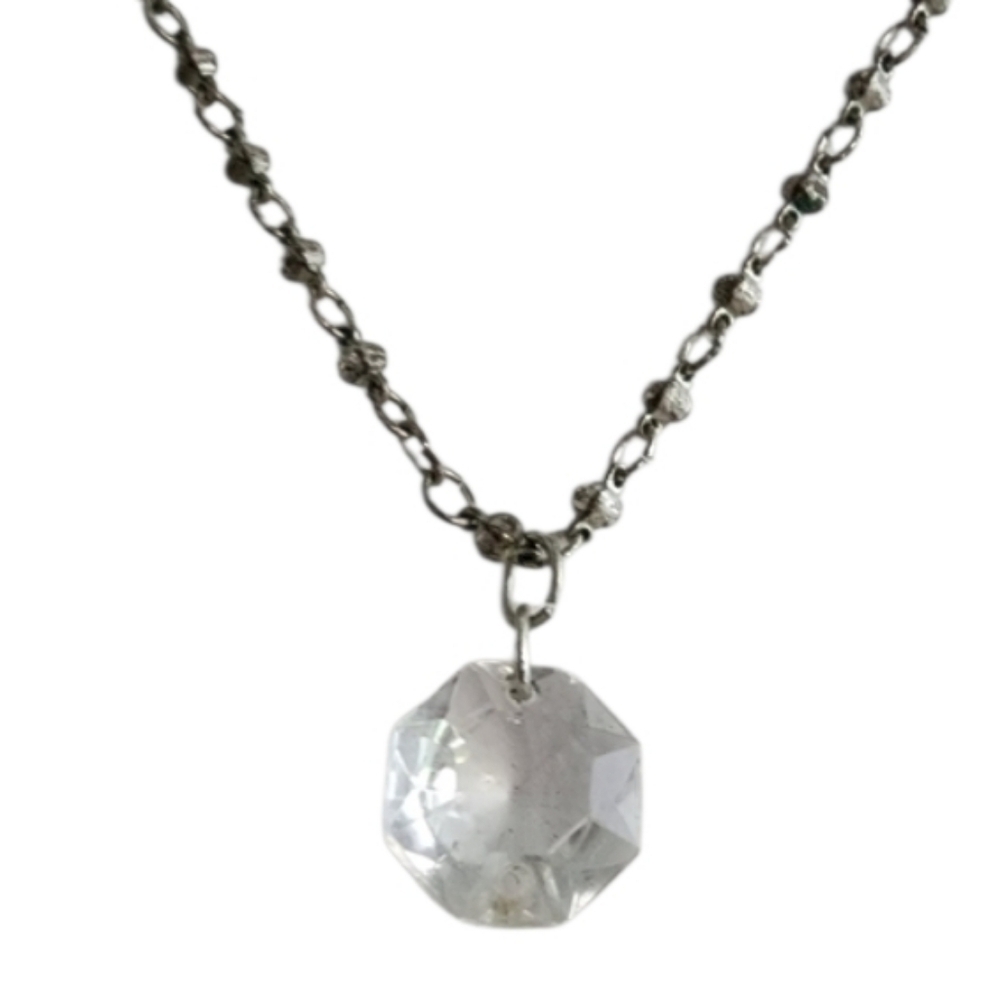 Silvertone Necklace with Crystal Pendant